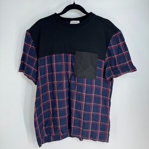 Tim Coppens Mixed Media Plaid Patch Pocket Short Sleeve Full Length Shirt